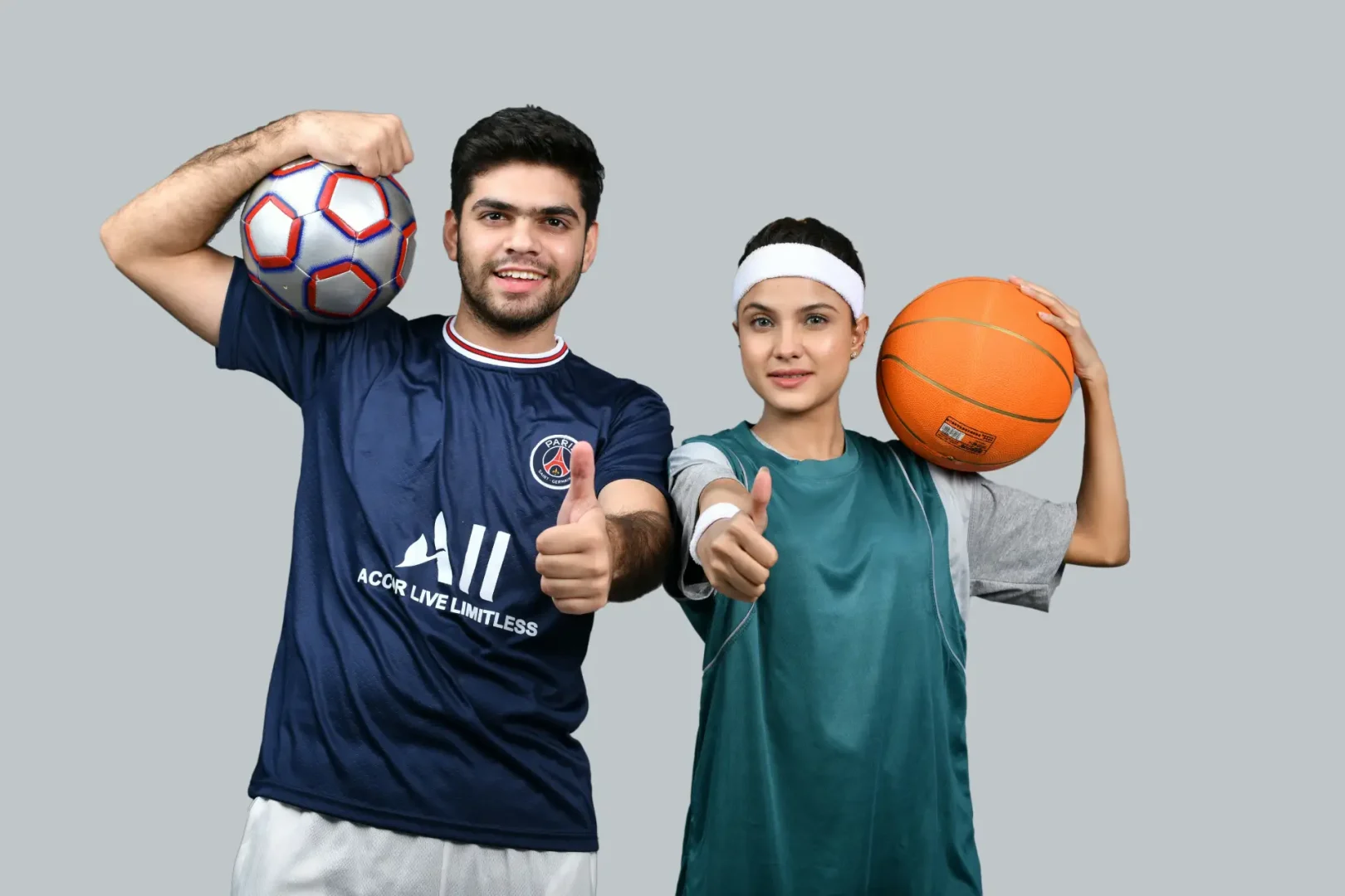 people with soccer ball and basketball